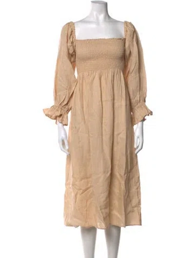 Pre-owned Sleeper Linen Midi Length Dress In Neutrals