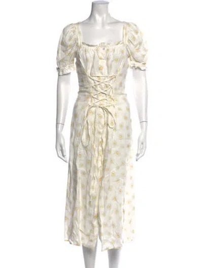 Pre-owned Sleeper Linen Midi Length Dress In Neutrals