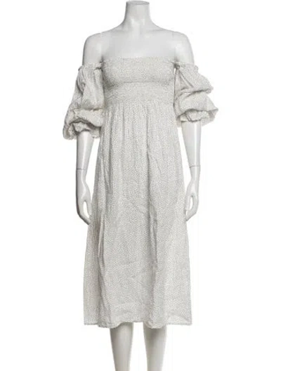 Pre-owned Sleeper Linen Midi Length Dress In Neutrals