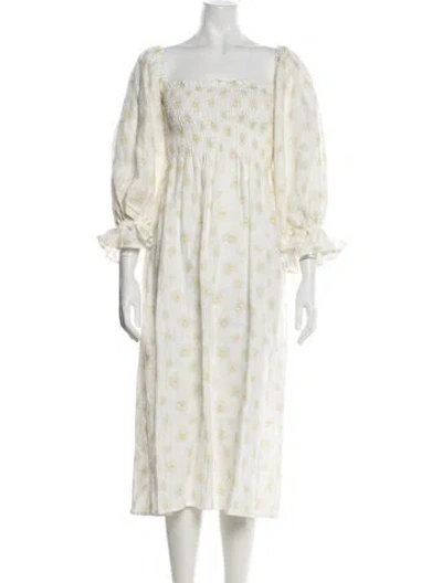 Pre-owned Sleeper Linen Midi Length Dress In Neutrals