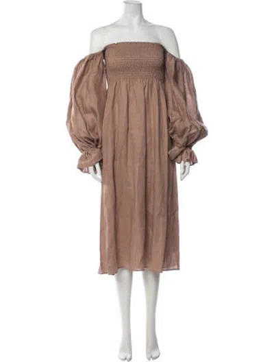 Pre-owned Sleeper Linen Midi Length Dress In Neutrals