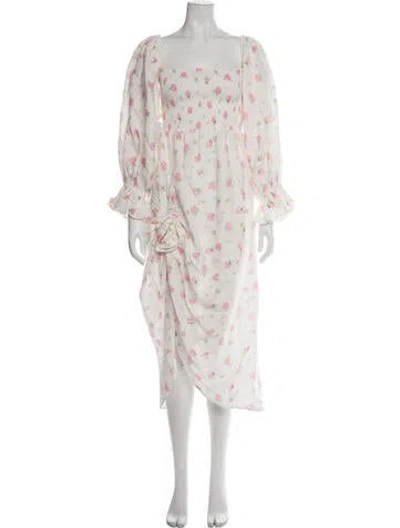 Pre-owned Sleeper Linen Midi Length Dress In Neutrals/pink