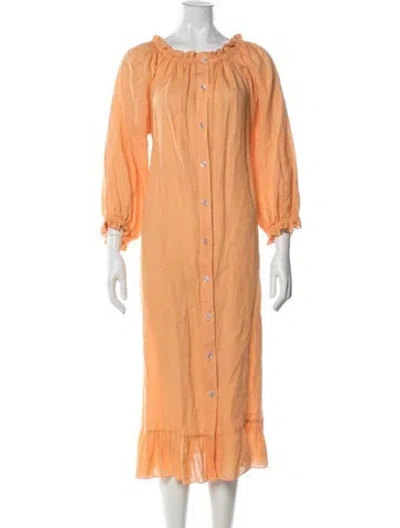 Pre-owned Sleeper Linen Midi Length Dress In Orange