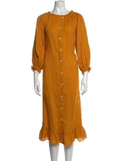 Pre-owned Sleeper Linen Midi Length Dress In Orange