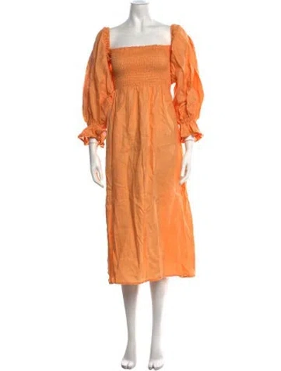 Pre-owned Sleeper Linen Midi Length Dress In Orange