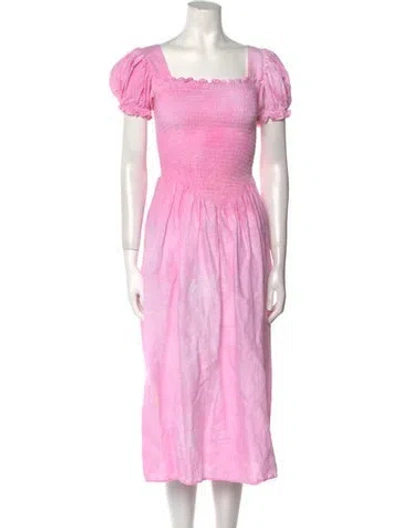 Pre-owned Sleeper Linen Midi Length Dress In Pink