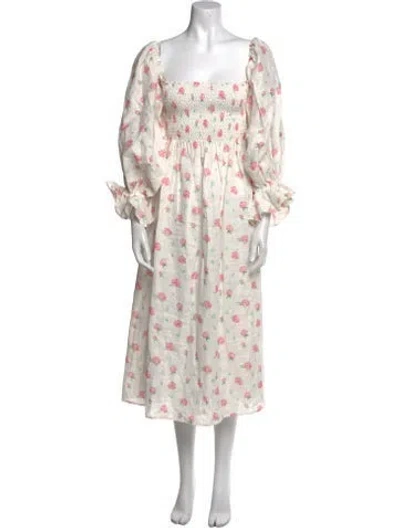 Pre-owned Sleeper Linen Midi Length Dress In Pink