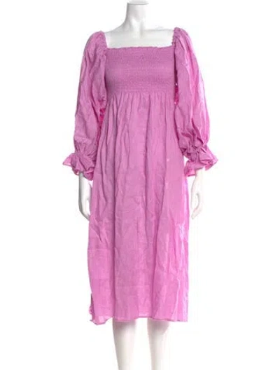 Pre-owned Sleeper Linen Midi Length Dress In Pink