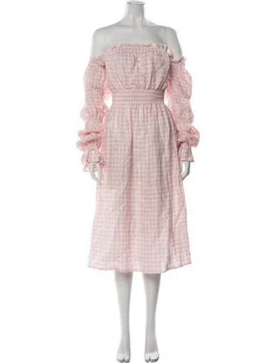Pre-owned Sleeper Linen Midi Length Dress In Pink