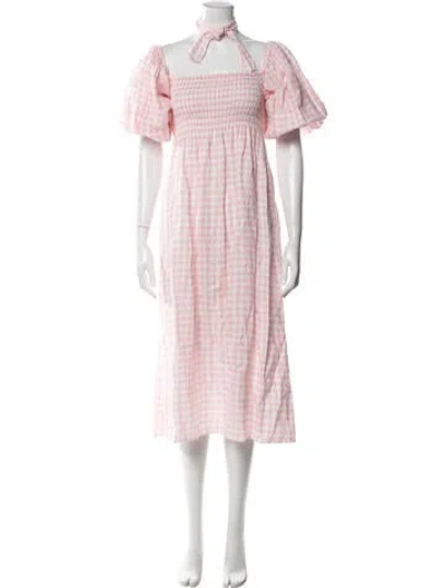 Pre-owned Sleeper Linen Midi Length Dress In Pink