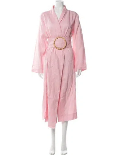 Pre-owned Sleeper Linen Midi Length Dress In Pink