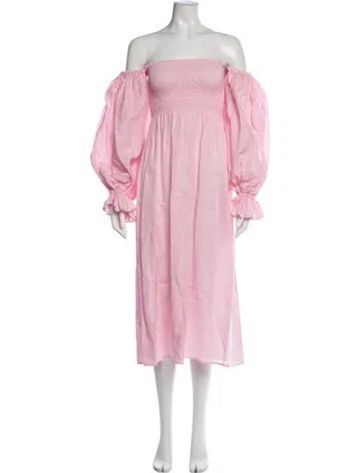 Pre-owned Sleeper Linen Midi Length Dress In Pink