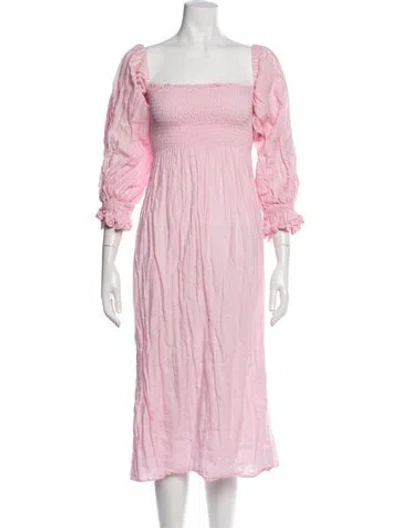 Pre-owned Sleeper Linen Midi Length Dress In Pink