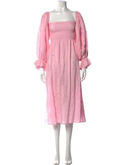 Pre-owned Sleeper Linen Midi Length Dress In Pink