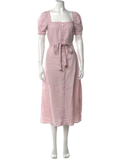 Pre-owned Sleeper Linen Midi Length Dress In Pink