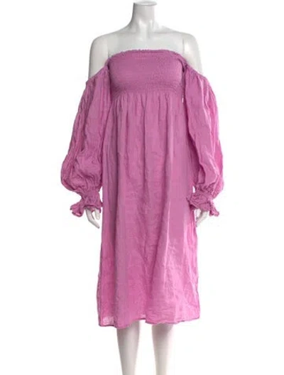 Pre-owned Sleeper Linen Midi Length Dress In Pink