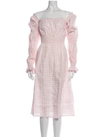 Pre-owned Sleeper Linen Midi Length Dress In Pink