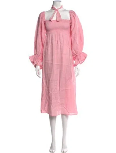 Pre-owned Sleeper Linen Midi Length Dress In Pink
