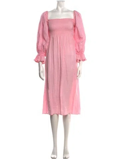 Pre-owned Sleeper Linen Midi Length Dress In Pink