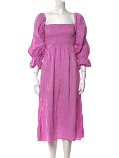 Pre-owned Sleeper Linen Midi Length Dress In Pink
