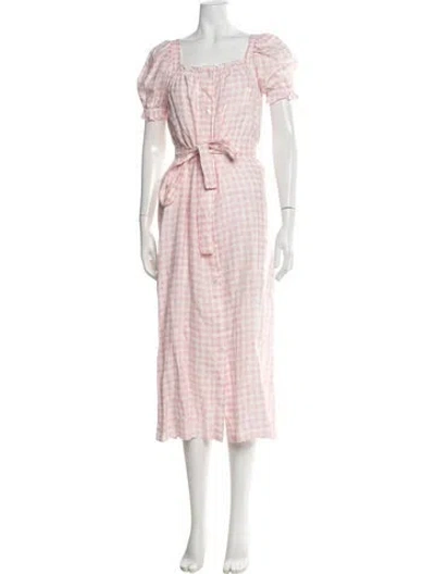 Pre-owned Sleeper Linen Midi Length Dress In Pink