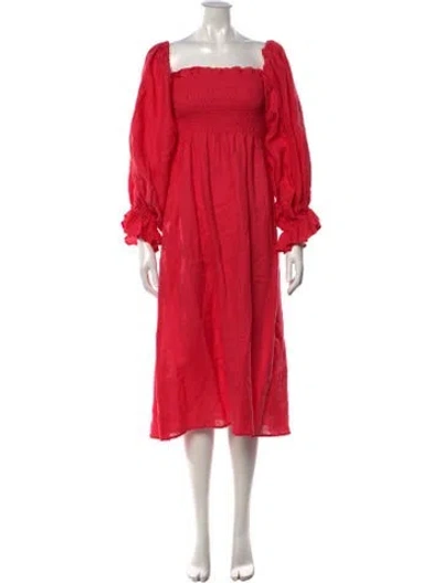 Pre-owned Sleeper Linen Midi Length Dress In Pink