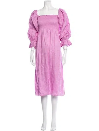 Pre-owned Sleeper Linen Midi Length Dress In Pink