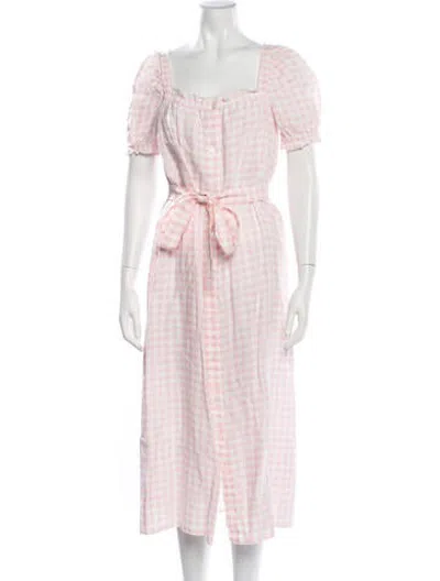 Pre-owned Sleeper Linen Midi Length Dress In Pink