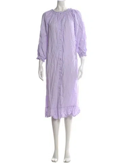 Pre-owned Sleeper Linen Midi Length Dress In Purple