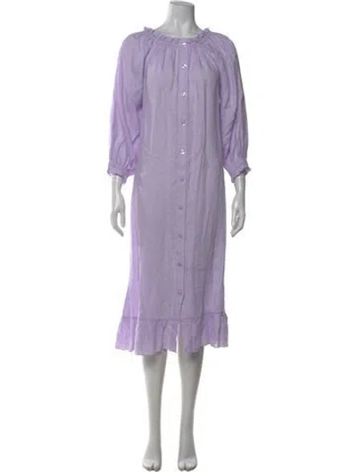 Pre-owned Sleeper Linen Midi Length Dress In Purple