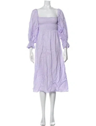 Pre-owned Sleeper Linen Midi Length Dress In Purple
