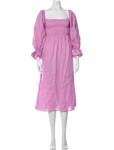 Pre-owned Sleeper Linen Midi Length Dress In Purple