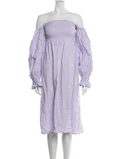 Pre-owned Sleeper Linen Midi Length Dress In Purple