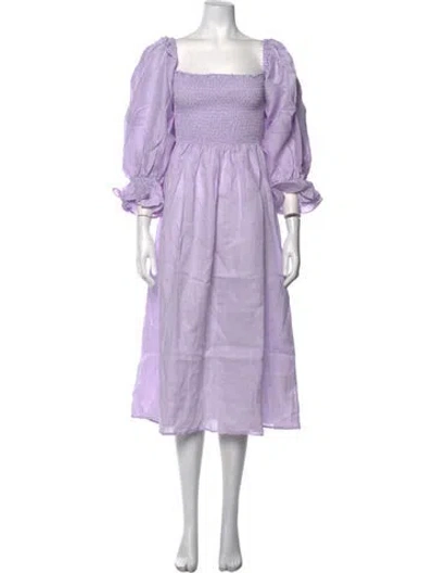 Pre-owned Sleeper Linen Midi Length Dress In Purple