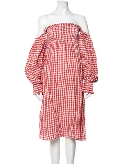 Pre-owned Sleeper Linen Midi Length Dress In Red