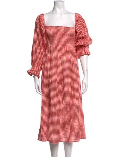 Pre-owned Sleeper Linen Midi Length Dress In Red