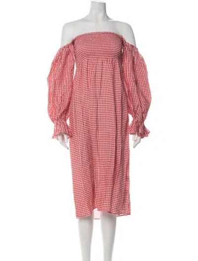 Pre-owned Sleeper Linen Midi Length Dress In Red