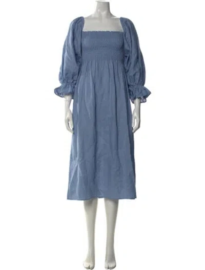 Pre-owned Sleeper Linen Midi Length Dress W/ Tags In Blue