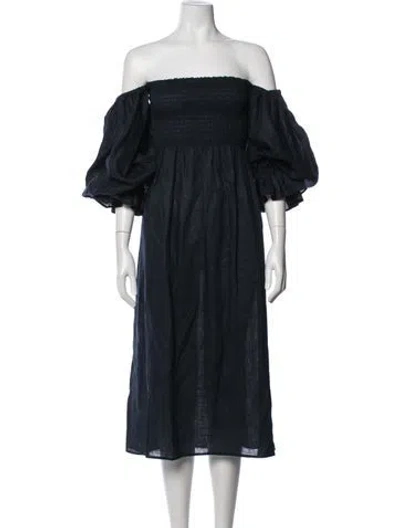 Pre-owned Sleeper Linen Midi Length Dress W/ Tags In Blue