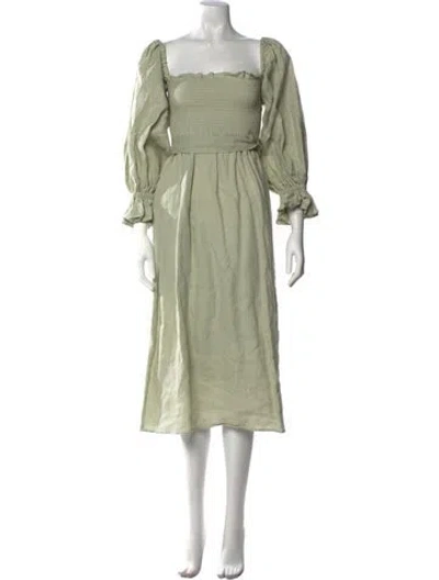 Pre-owned Sleeper Linen Midi Length Dress W/ Tags In Green