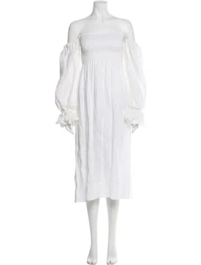 Pre-owned Sleeper Linen Midi Length Dress W/ Tags In White