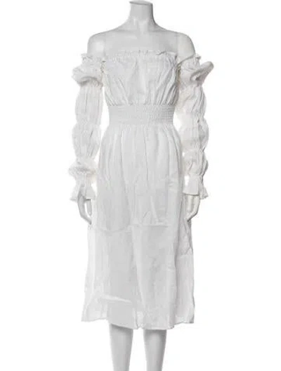 Pre-owned Sleeper Linen Midi Length Dress W/ Tags In White