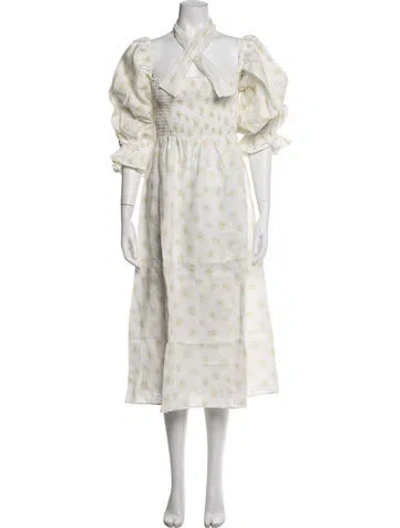 Pre-owned Sleeper Linen Midi Length Dress W/ Tags In White