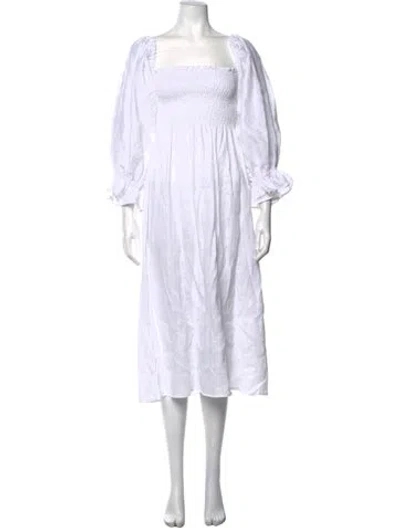 Pre-owned Sleeper Linen Midi Length Dress W/ Tags In White
