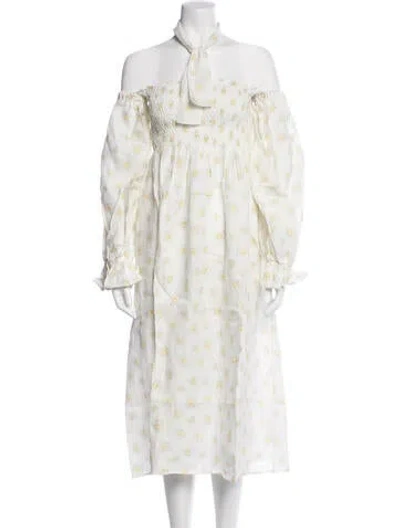 Pre-owned Sleeper Linen Midi Length Dress W/ Tags In White