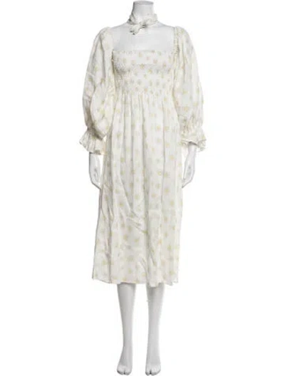 Pre-owned Sleeper Linen Midi Length Dress W/ Tags In White