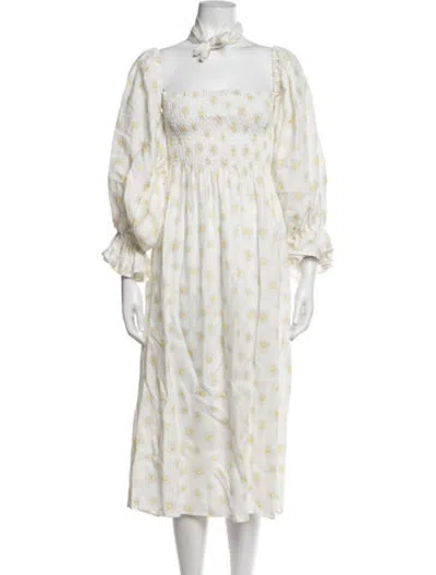 Pre-owned Sleeper Linen Midi Length Dress W/ Tags In White