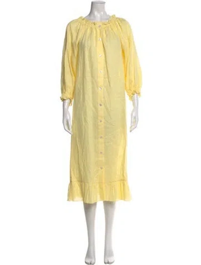 Pre-owned Sleeper Linen Midi Length Dress W/ Tags In Yellow