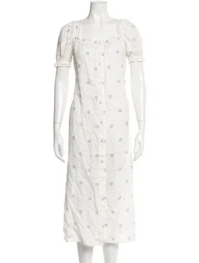 Pre-owned Sleeper Linen Midi Length Dress In White