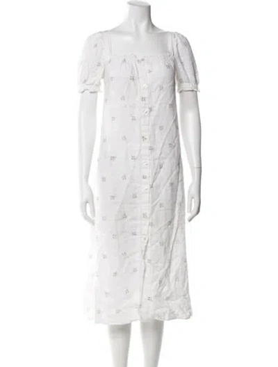 Pre-owned Sleeper Linen Midi Length Dress In White